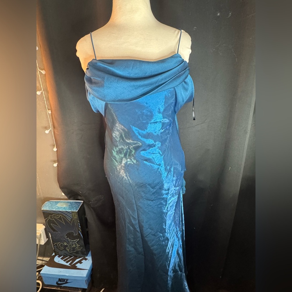 Betsy & Adam Strapless Shimmering Blue Dress